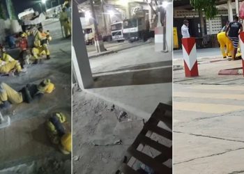Gauche: Ouvriers dans une usine de la CIMTOGO. Centre: L’usine de CIMTOGO désertée dans la soirée du dimanche 08 mars. Droite: Des personnes extérieures introduites dans l’usine de CIMTOGO pour travailler à la place des grévistes (ils reçoivent des EPI pour travailler) | Photo: Lalternative.info / DR